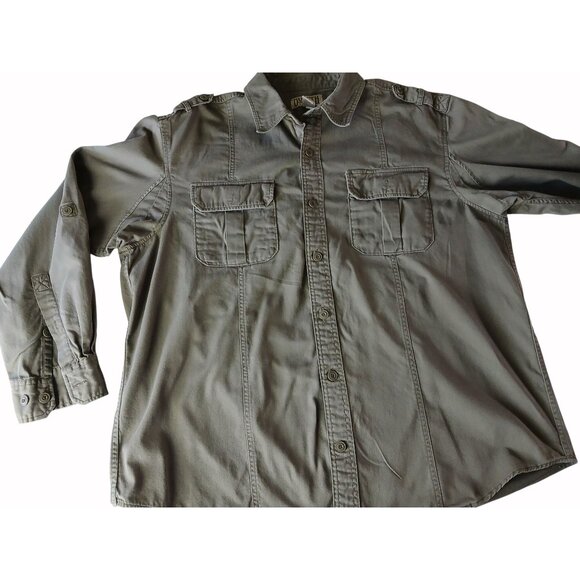 Duluth Trading Mens XL Brown Long Sleeve Utility Shirt Cotton Button Up Pockets - Picture 9 of 14